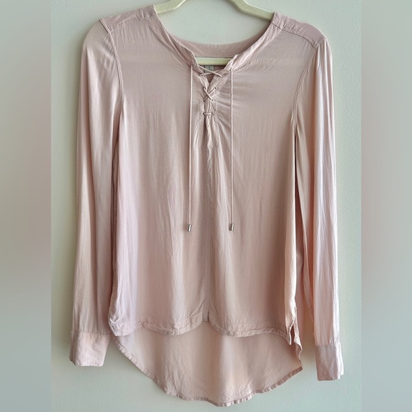 Calvin Klein Jeans Blush/Dusty Rose Lace Up High-Low Blouse, Size Small - Picture 1 of 16